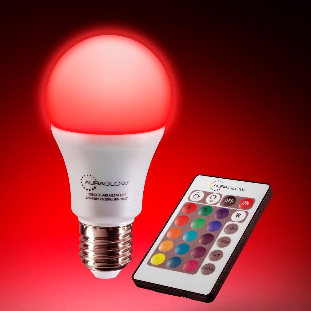 Download AURAGLOW 7w Remote Control Colour Changing LED Light Bulb ...
