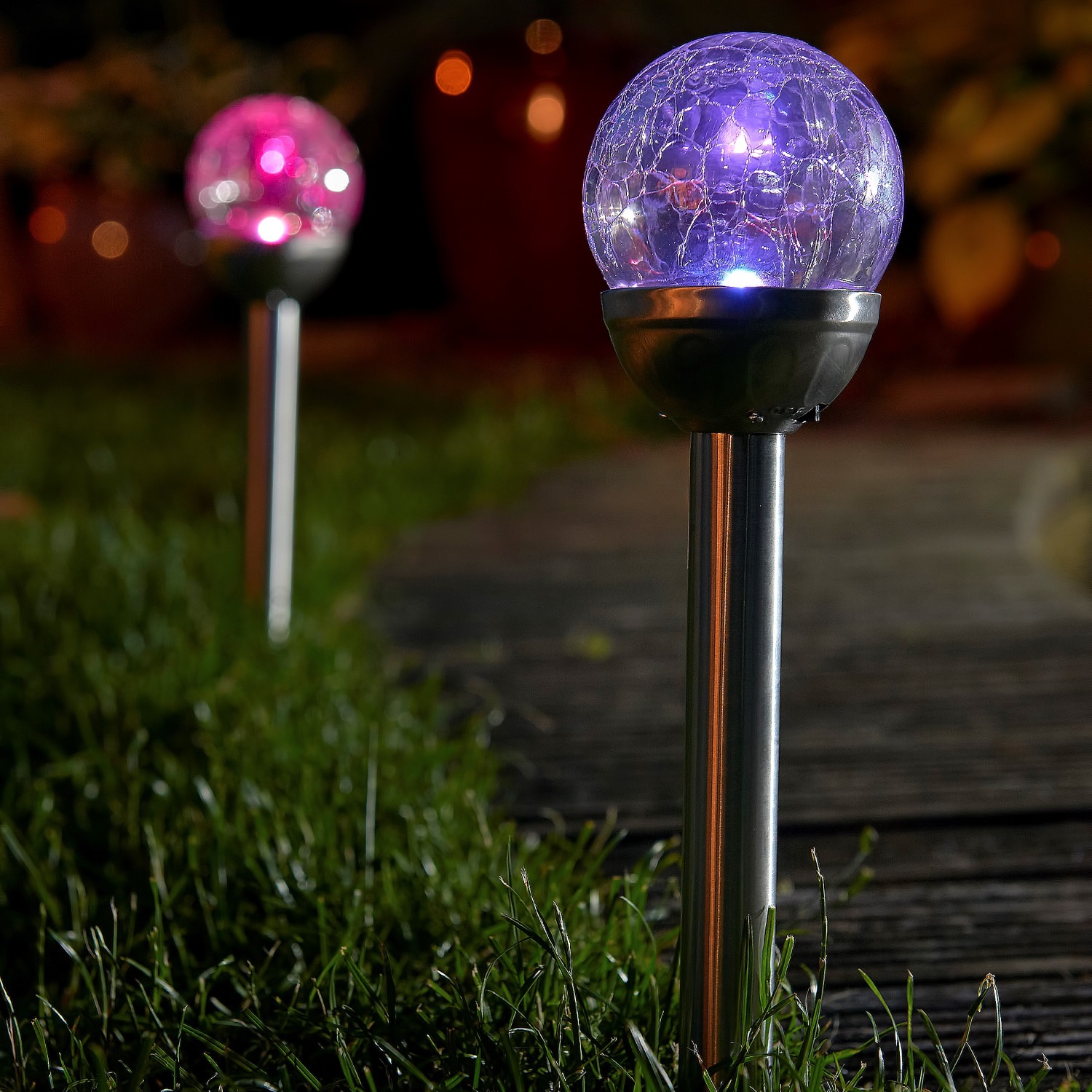 Set of 2 Colour Changing Solar Mosaic Garden Post Lights - Auraglow LED